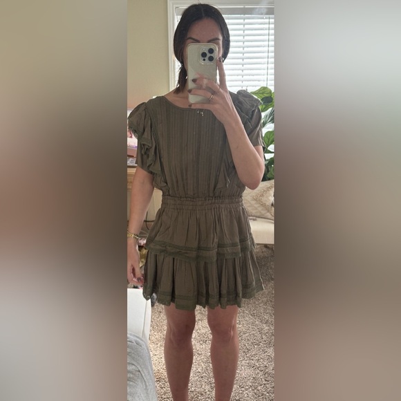 LoveShackFancy Natasha Dress M Forest Oak Green Ruffle Mini Boho NWT Fall - Picture 10 of 16